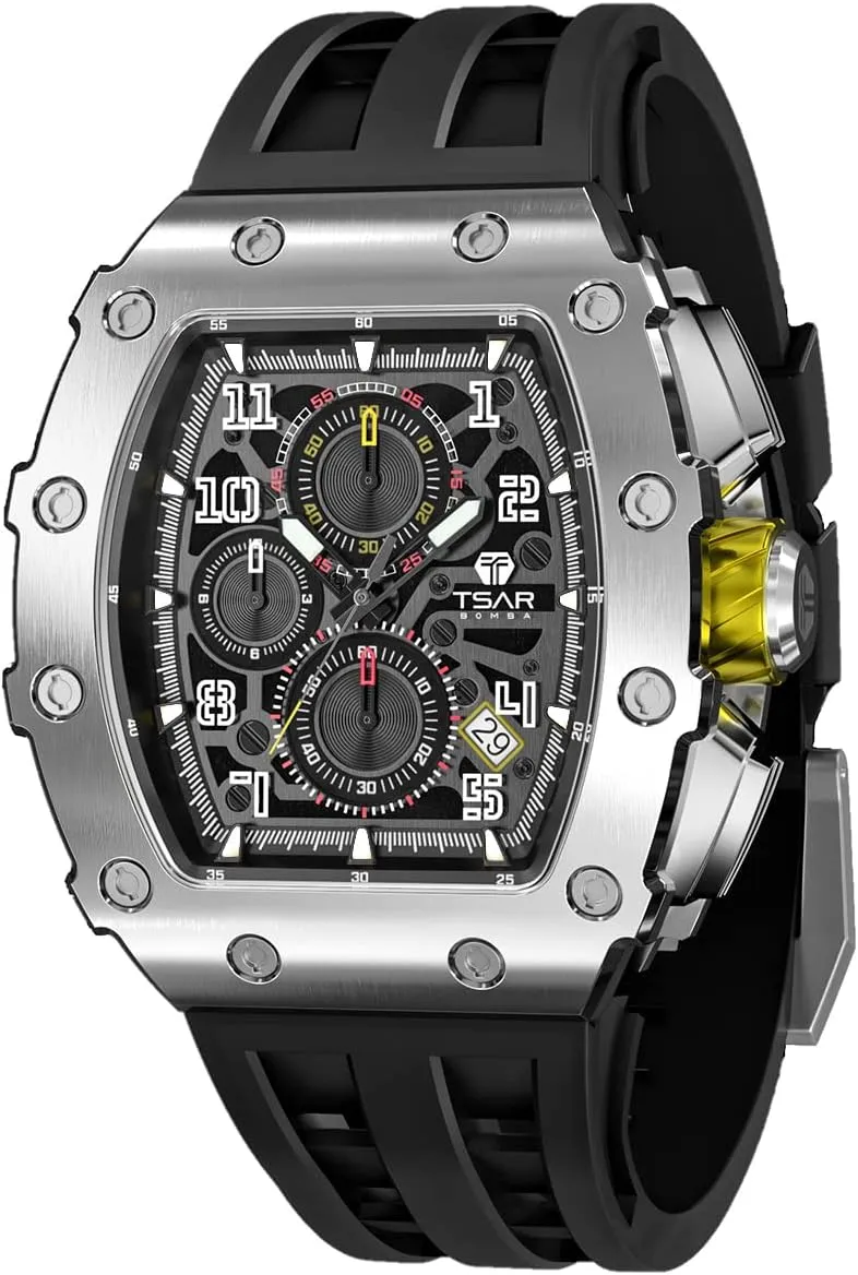 Square Mens Watch Chronograph 50M Waterproof Sapphire Glass Japan Quartz Movement TMI VK67 Silicone Strap Classic fruitless tolerate encroachment overnight hairy shirt Tonneau Design Luminous Calendar Wrist Watches Watches Men Luxury 