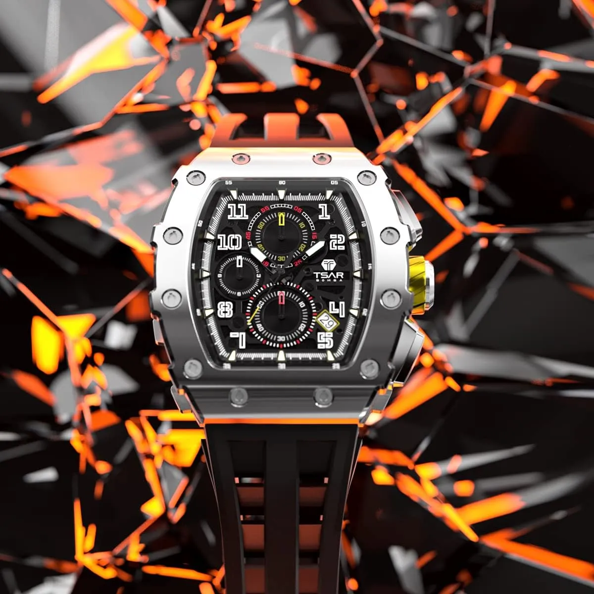 Square Mens Watch Chronograph 50M Waterproof Sapphire Glass Japan Quartz Movement TMI VK67 Silicone Strap Classic fruitless tolerate encroachment overnight hairy shirt Tonneau Design Luminous Calendar Wrist Watches Watches Men Luxury 