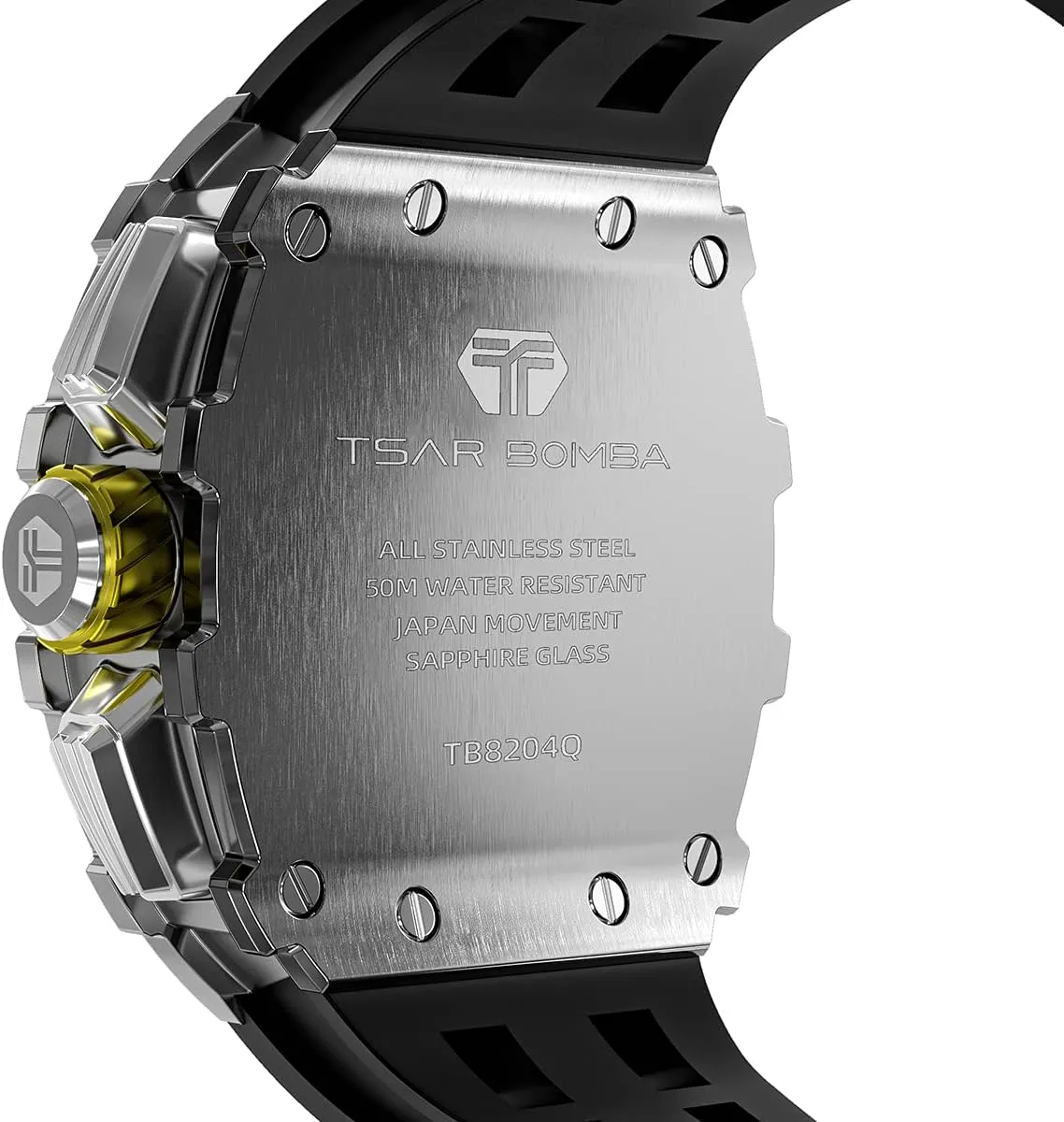 Square Mens Watch Chronograph 50M Waterproof Sapphire Glass Japan Quartz Movement TMI VK67 Silicone Strap Classic fruitless tolerate encroachment overnight hairy shirt Tonneau Design Luminous Calendar Wrist Watches Watches Men Luxury 