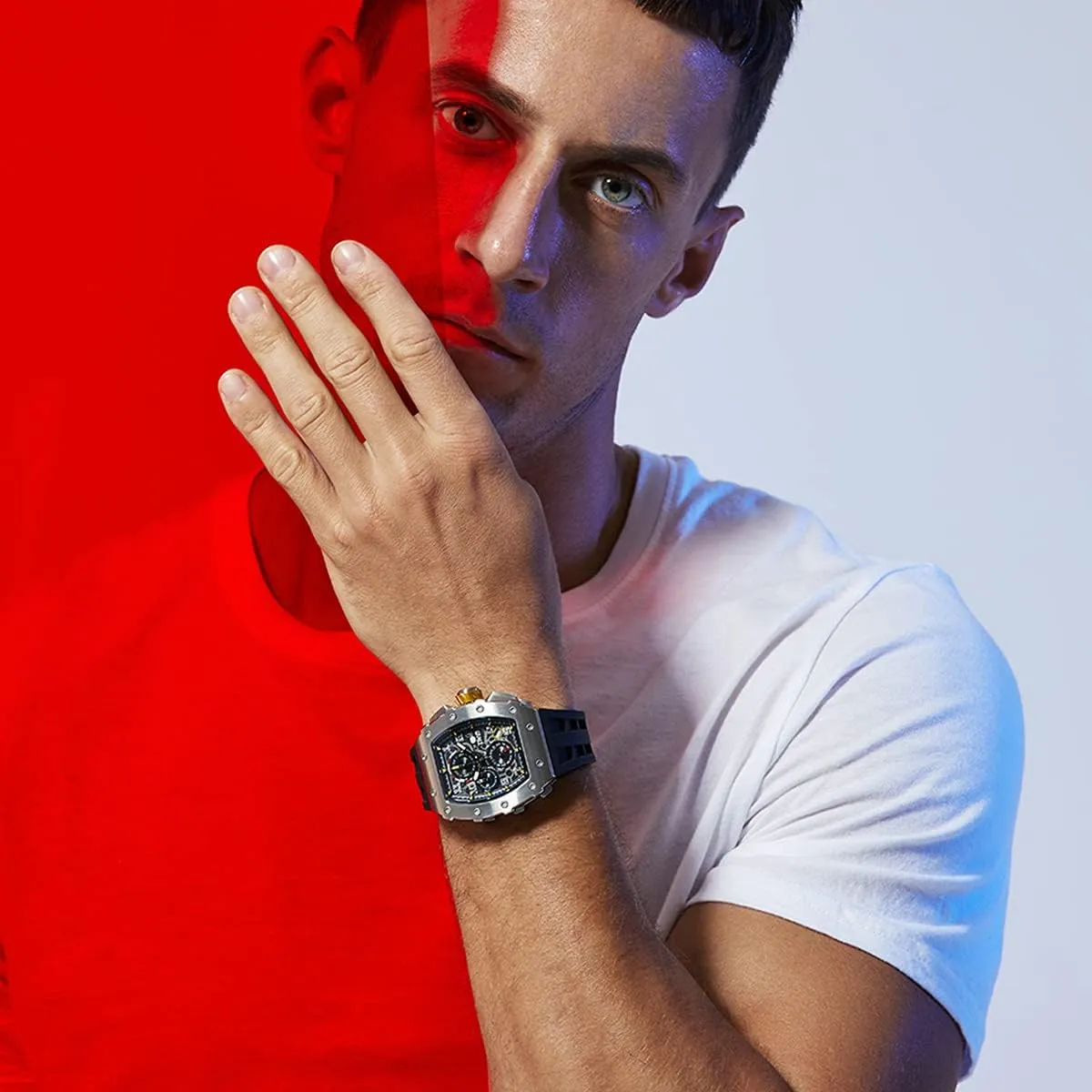 Square Mens Watch Chronograph 50M Waterproof Sapphire Glass Japan Quartz Movement TMI VK67 Silicone Strap Classic fruitless tolerate encroachment overnight hairy shirt Tonneau Design Luminous Calendar Wrist Watches Watches Men Luxury 