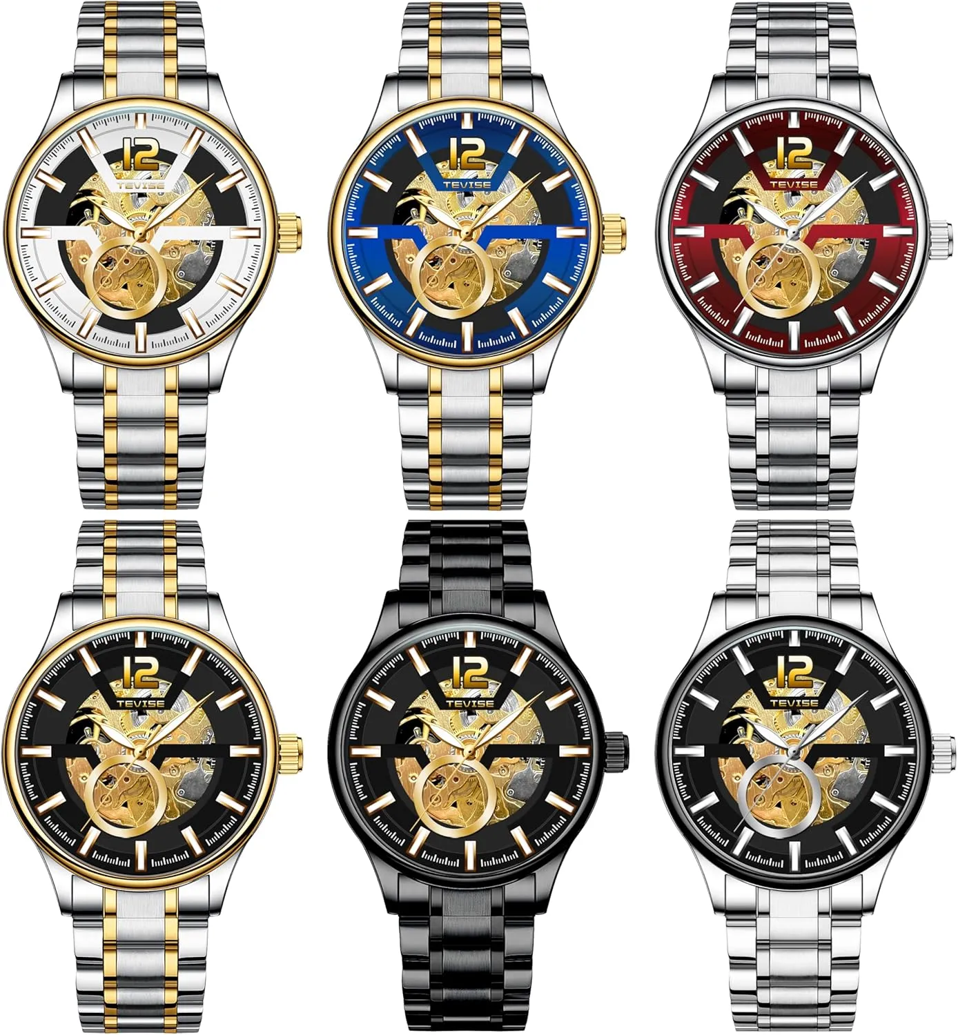 Stainless Steel Band, Gold conceivably subtlety Accents Men's Automatic Mechanical Watch, 41mm Skeleton Dial, Black 
