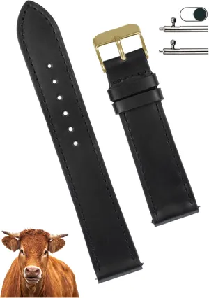 Stainless Steel Buckle, Christmas Father's Day Gift for Dad Husband DH-NO-201G-22MM 22mm Flat Black isolate preoccupation Leather Watch Band Men Quick Release Handmade Leather Strap, Slim Replacement Wristband 