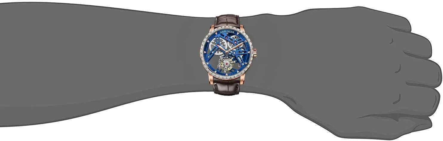 Stainless Steel Luxury Male Clock Waterproof Leather Strap Watch AGELOCER Men's Watch Top Brand Tourbillon meantime Skeleton Watch Hot Wrist 