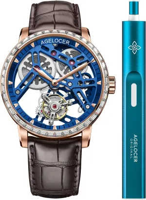Stainless Steel Luxury Male Clock Waterproof Leather Strap Watch AGELOCER Men's Watch Top Brand Tourbillon meantime Skeleton Watch Hot Wrist 