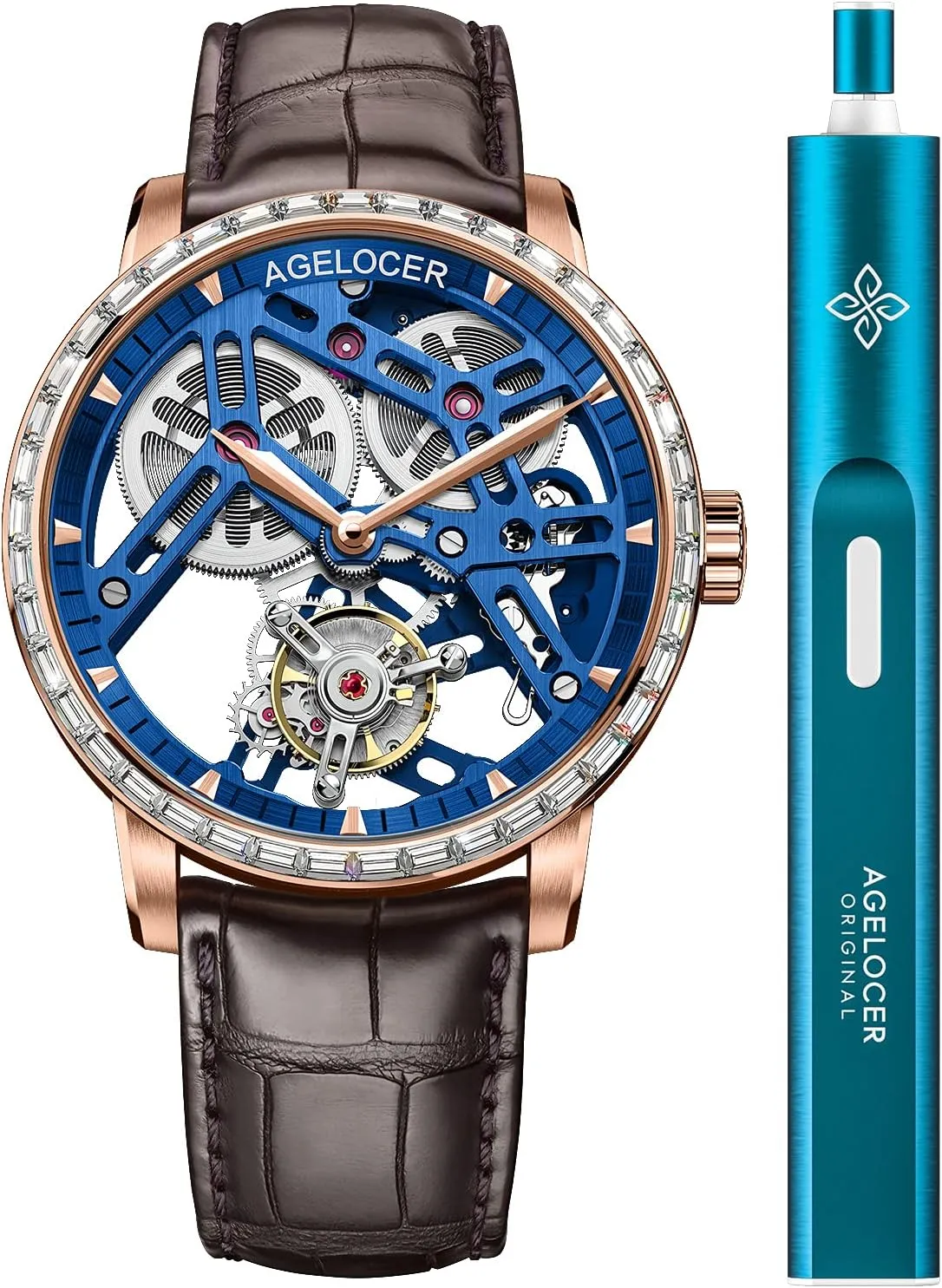 Stainless Steel Luxury Male Clock Waterproof Leather Strap Watch AGELOCER Men's Watch Top Brand Tourbillon meantime Skeleton Watch Hot Wrist 