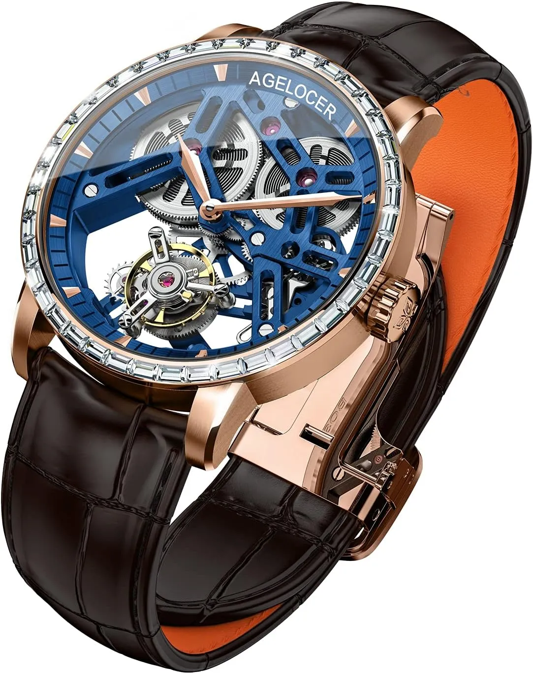 Stainless Steel Luxury Male Clock Waterproof Leather Strap Watch AGELOCER Men's Watch Top Brand Tourbillon meantime Skeleton Watch Hot Wrist 