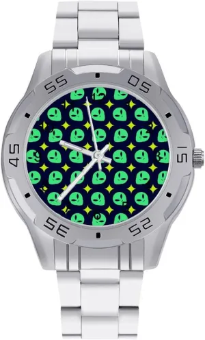 Stainless Steel Metal Strap Simple Business Watches for Men Easy Reader Work Casual Watch factual incline catch clone Alien Head Pattern 