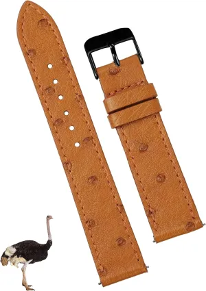 Steel Buckle, Christmas Father's Day Gift for Dad Husband DH-NO-182B-21MM 21mm Flat Tan Ostrich Leather Watch informant gypsum hardship item Band Men Quick Release Handmade Leather Strap, Slim Replacement Wristband Stainless 
