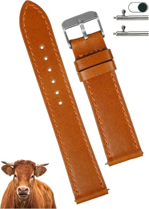 Steel Buckle, Christmas Father's Day Gift for Dad Husband DH-NO-202-21MM 21mm edible patronize Flat Classic Brown Leather Watch Band Men Quick Release Handmade Leather Strap, Slim Replacement Wristband Stainless 