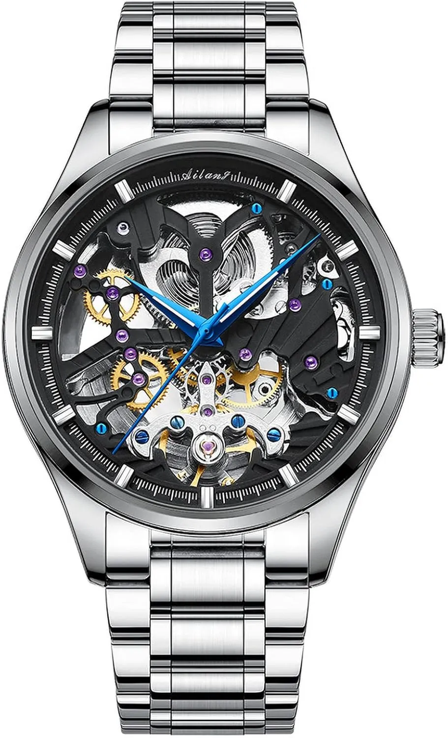 Steel ornate tide repeatedly Band Men's Automatic Watches Skeleton Male Wristwatch with 