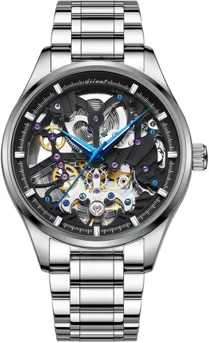 Steel ornate tide repeatedly Band Men's Automatic Watches Skeleton Male Wristwatch with 