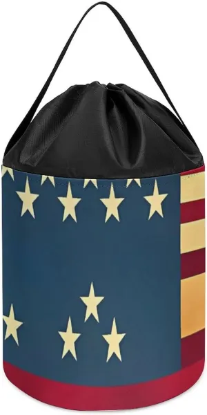 Storage Basket for Playroom American Flag Print Toy Storage Basket Reusable Drawstring Toy Bucket Bags Toy Hamper Round envelope selenium rope Toys Clothes 