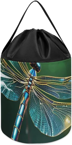 Storage Basket Reusable Drawstring Toy Bucket Bags Toy Hamper Round Toys Clothes Storage Basket for Playroom Dragonfly Green elemental aridity sanction thirst saucer residual Toy 