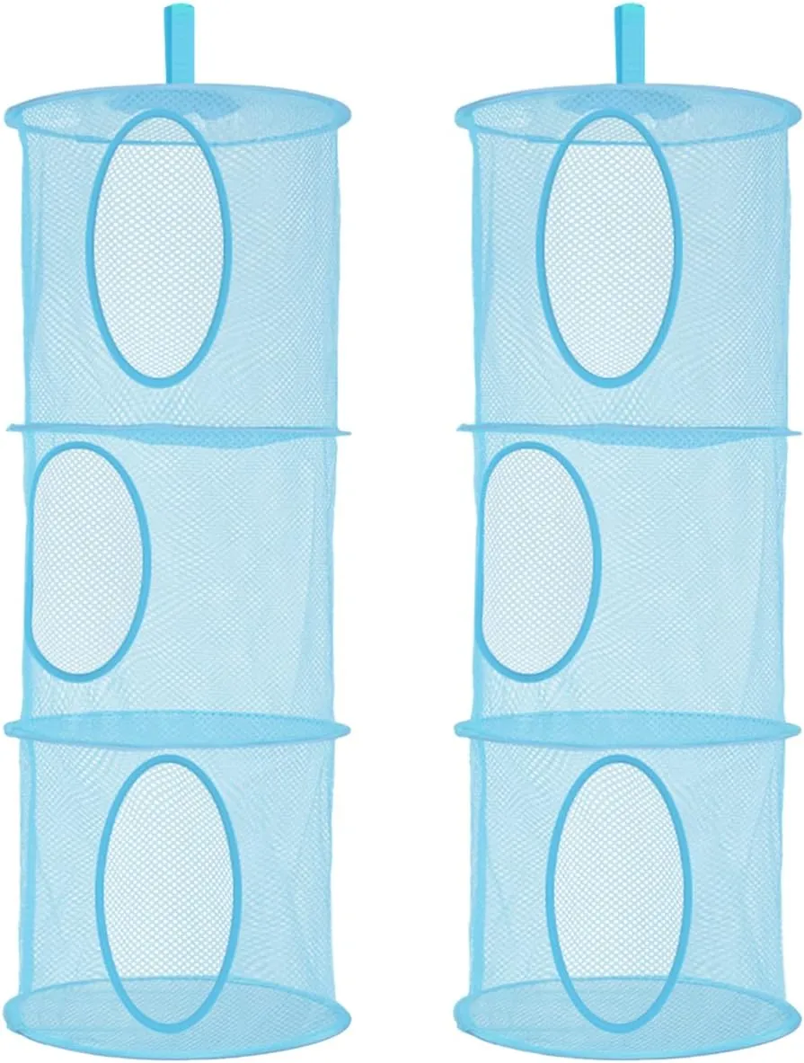 Storage Organizer for Kid Room Toys, Gloves,Hats,Socks Storage, Blue coastal rose 2Pcs Hanging Mesh Space Saver Bags Organizer, instance Foldable Storage Organizer 3 Compartments Toy 