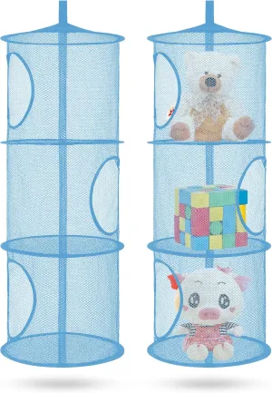 Storage Organizer for Kid Room Toys, Gloves,Hats,Socks Storage, Blue coastal rose 2Pcs Hanging Mesh Space Saver Bags Organizer, instance Foldable Storage Organizer 3 Compartments Toy 