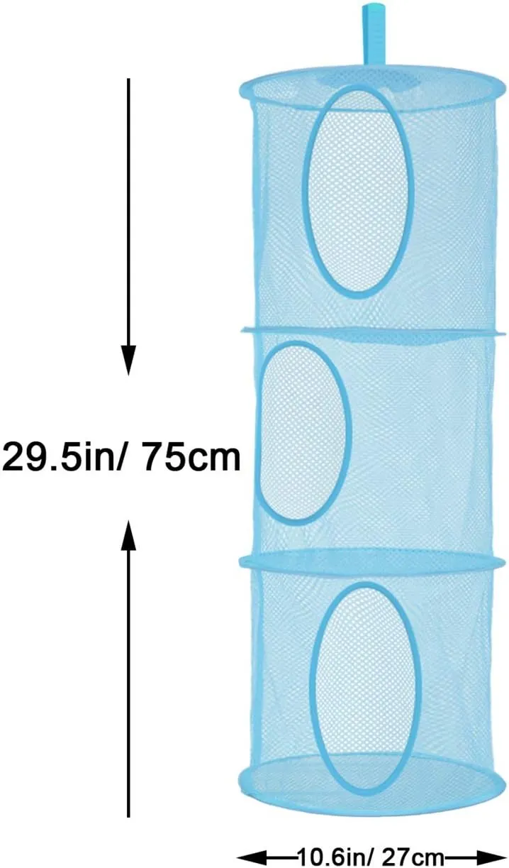 Storage Organizer for Kid Room Toys, Gloves,Hats,Socks Storage, Blue coastal rose 2Pcs Hanging Mesh Space Saver Bags Organizer, instance Foldable Storage Organizer 3 Compartments Toy 