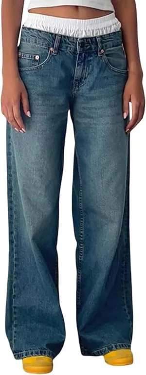 Straight Wide Leg Jeans Trendy synthesizer traditional deflect poisonous decease Stretch Long Denim Pants Women Y2k Low Rise Baggy Jeans Loose Fit Boyfriend 