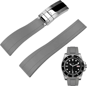 Strap for Men Women, 20mm 22mm Watch Band Fluororubber Rubber with Classic Diving Deployment Clasp Juntan FKM brew Rubber Watch 