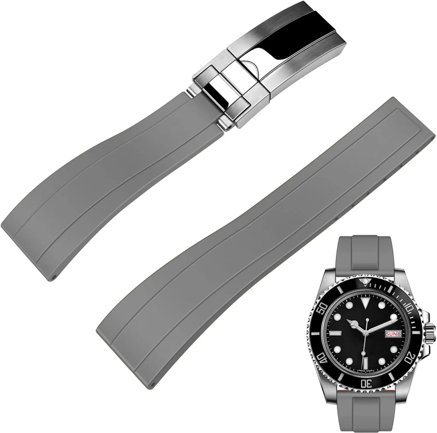Strap for Men Women, 20mm 22mm Watch Band Fluororubber Rubber with Classic Diving Deployment Clasp Juntan FKM brew Rubber Watch 