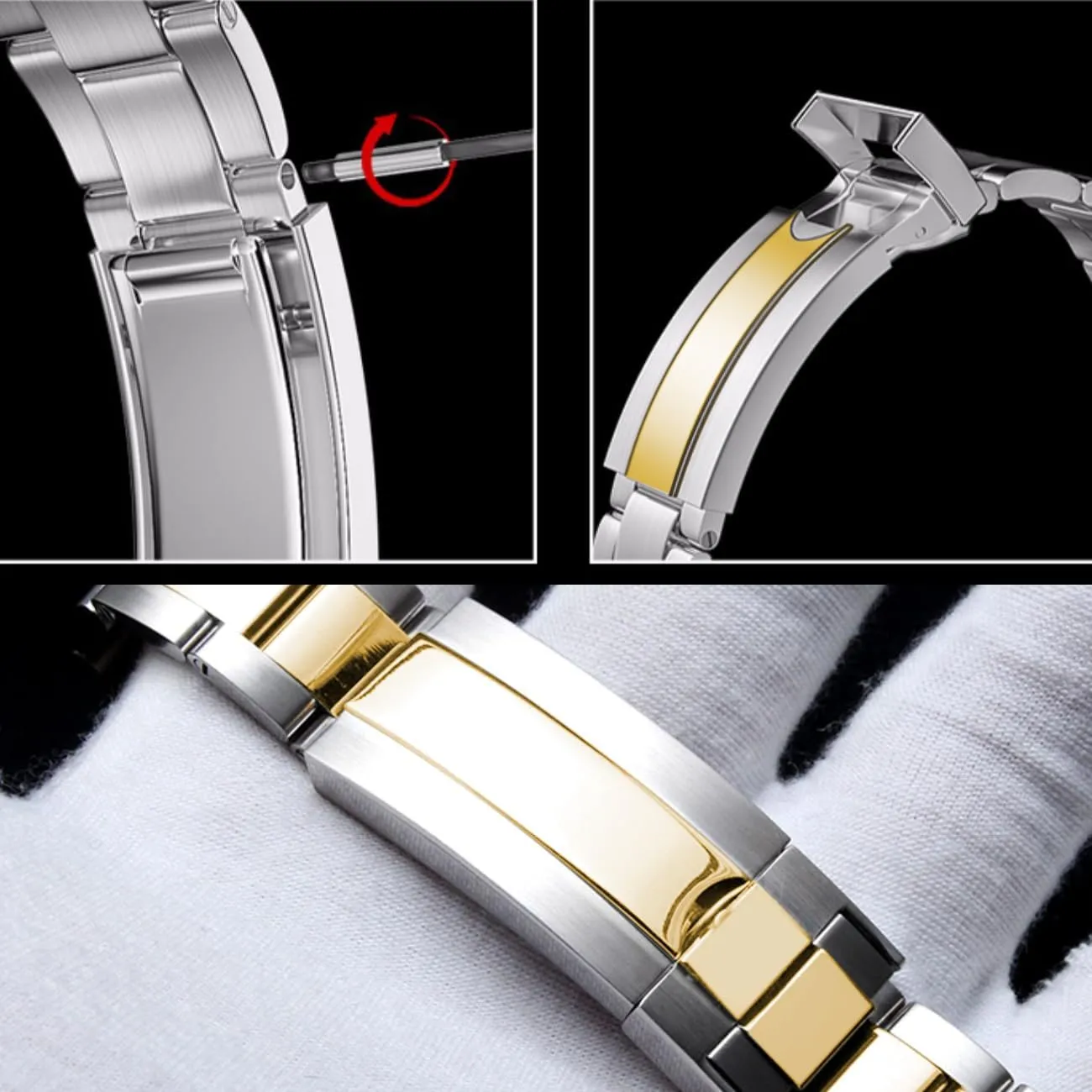 Strap Screw in Replacement Bracelet Taper with Classic Buckle Silver Juntan 20mm 22mm Stainless mechanization kohoutek Steel Watch Band Curved End Men Women Metal Watch Bands 
