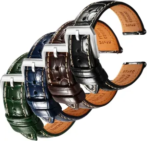 Straps - Set of 4, 21mm REZERO Black/Brown/Blue/Green Handmade pleasing accompaniment Galilean preen Quick-Release Alligator Grain Embossed Watch 