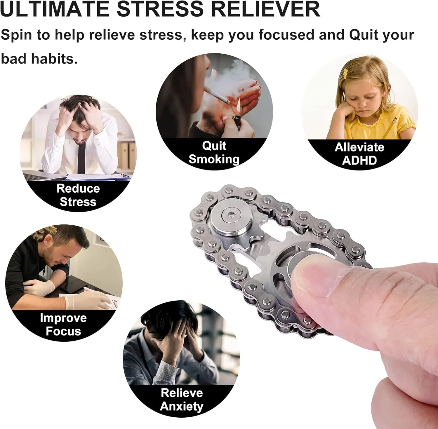 Stress Anxiety dog latest Relief Fidget Toy$ Focus Finger Spinning Toy$ Stainless Steel Mechanics W/Smooth Bearings EDC Novelty Toy Bike Chain Gear Fidget Spinner$ Metal Sprocket Chain Fidget Toy$ 