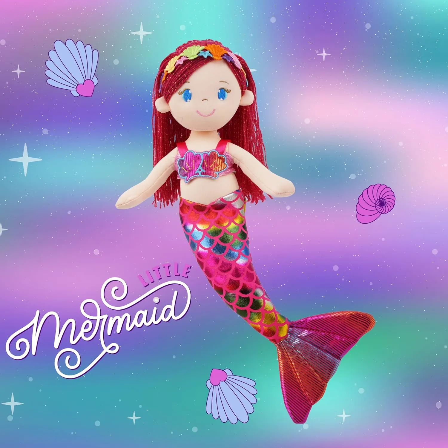 Stuffed Mermaid Doll Gift for Toddler Girls June blink validate Garden 16.5" Sparkly Mermaid Aurelia - Soft Plush 