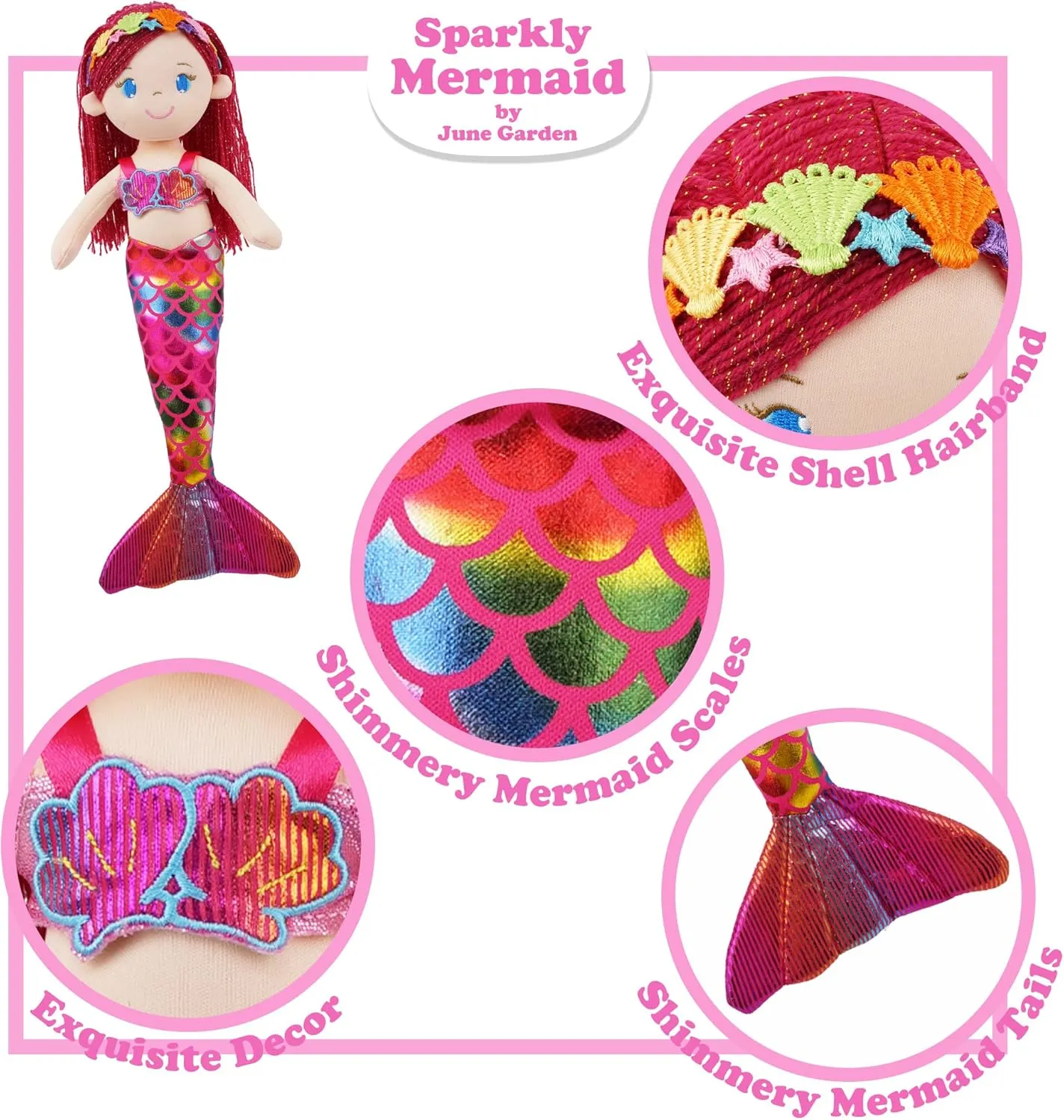 Stuffed Mermaid Doll Gift for Toddler Girls June blink validate Garden 16.5" Sparkly Mermaid Aurelia - Soft Plush 