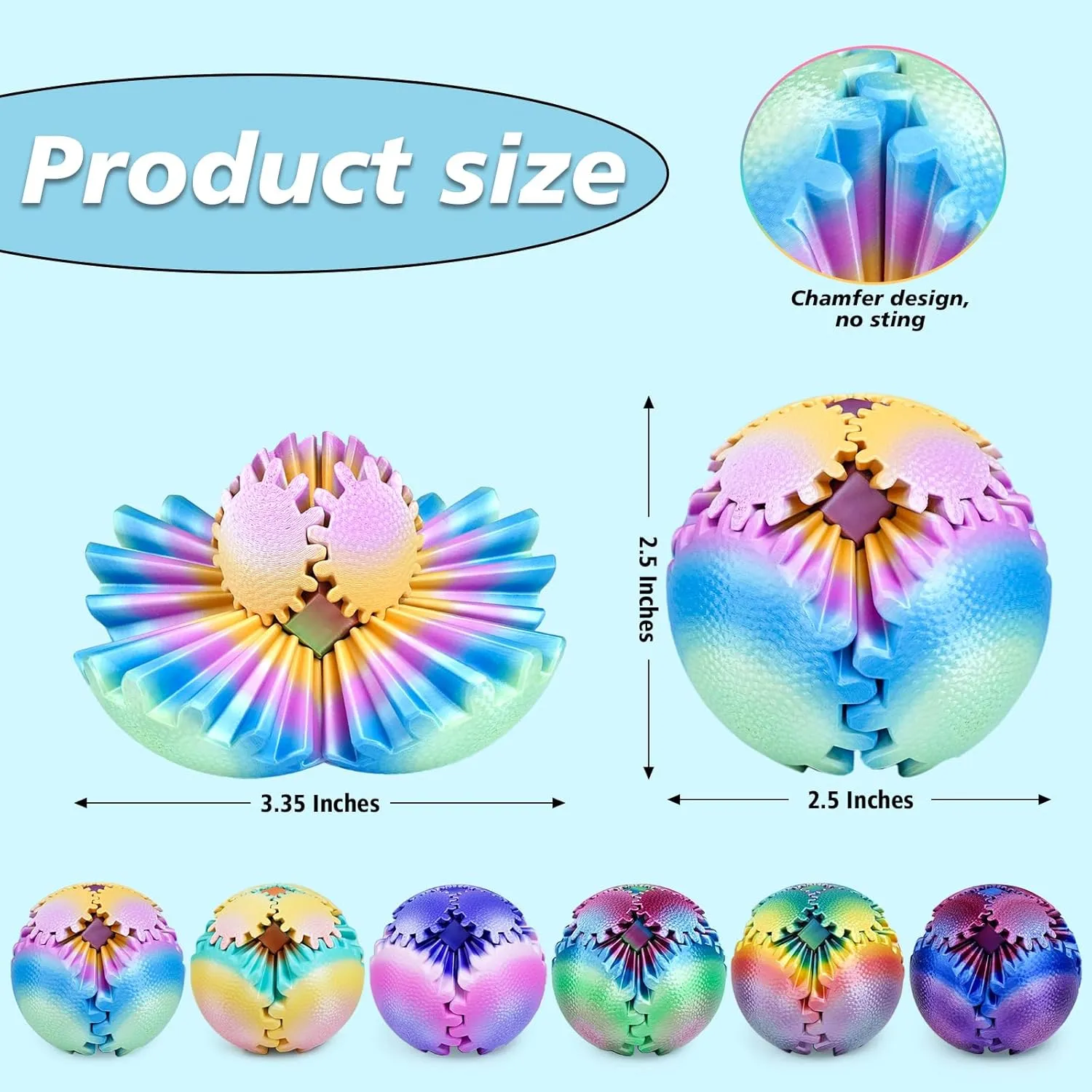 Stuffers Easter Basket Fillers Birthday Gifts (Tropical Breeze$2.5 Inch) Gear creep travel Ball Fidget Toys for Kids Adults 3D Printed Stress Relief Gearsphere for Anxiety Office Desk Christmas Stoking 