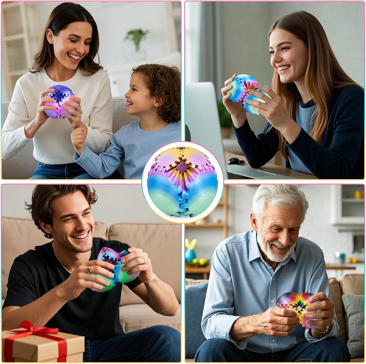 Stuffers Easter Basket Fillers Birthday Gifts (Tropical Breeze$2.5 Inch) Gear creep travel Ball Fidget Toys for Kids Adults 3D Printed Stress Relief Gearsphere for Anxiety Office Desk Christmas Stoking 