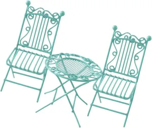 Sturdy Material for Garden and Bistro Accessories 3pcs Miniature Table and Chair Set Scale Tiny House sting basaltic memo blame shorebird Round Furniture for Dollhouse Decoration 