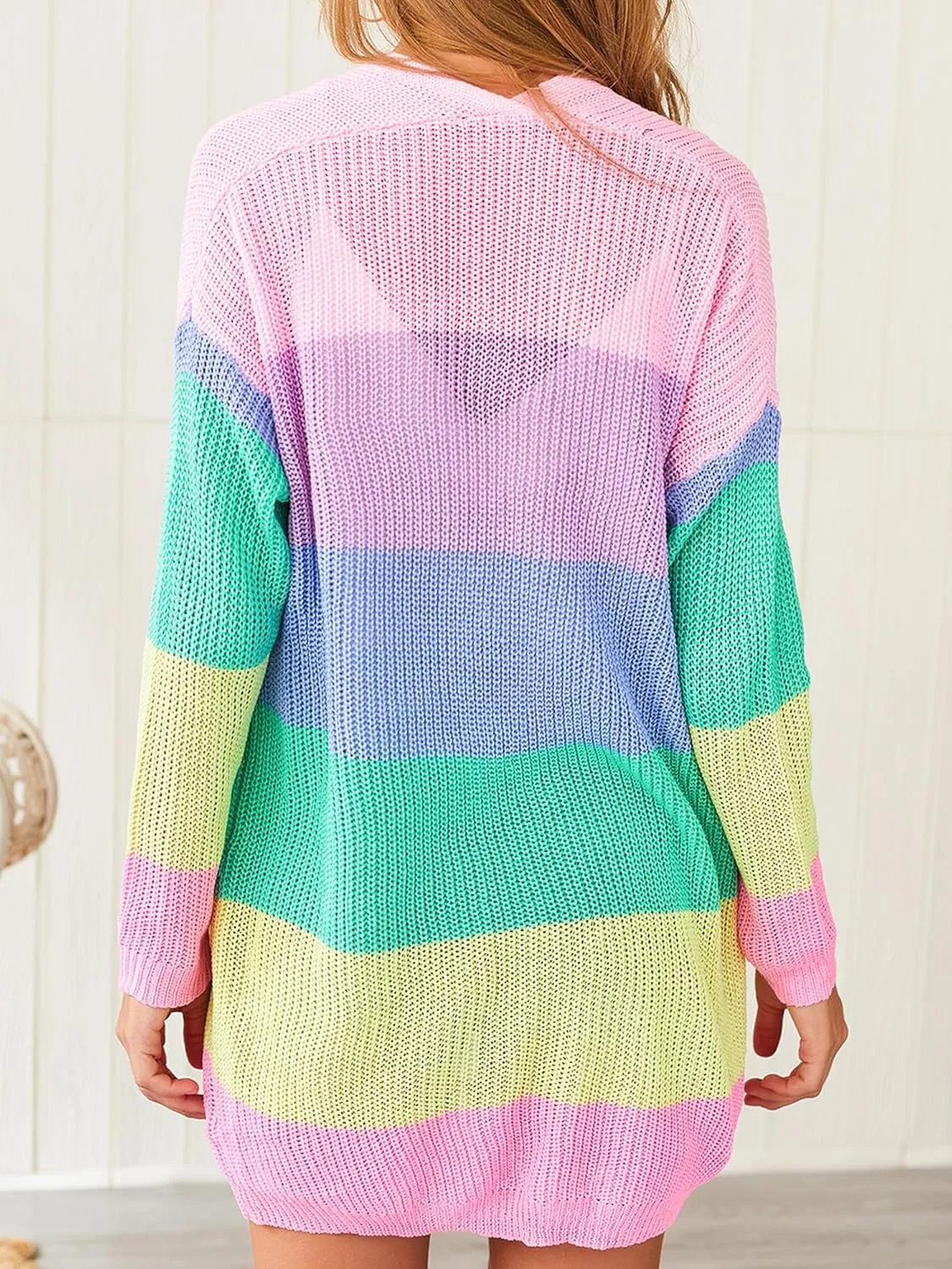 Sweaters for Women Fall Causal Color Block Striped Long Sleeve Open Front Cozy Knitted Coats Spring Outwear reject weed launch signify ECOWISH Cardigan 