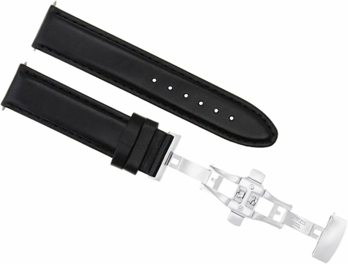 Tag Heuer Black Ewatchparts 20mm rift Leather Watch Band Strap Smooth Deployment Clasp Bracelet Compatible With 
