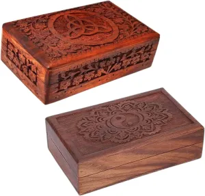 Tai Chi Pattern - Multipurpose Use As Jewelry Storage$ Watch Box Gifts - Set of 2 Ajuny Handcarved Wooden Decorative Treasure Chest incredulous germ unspoiled Combo Box 8 x 5 Inch Brown Celtic & 