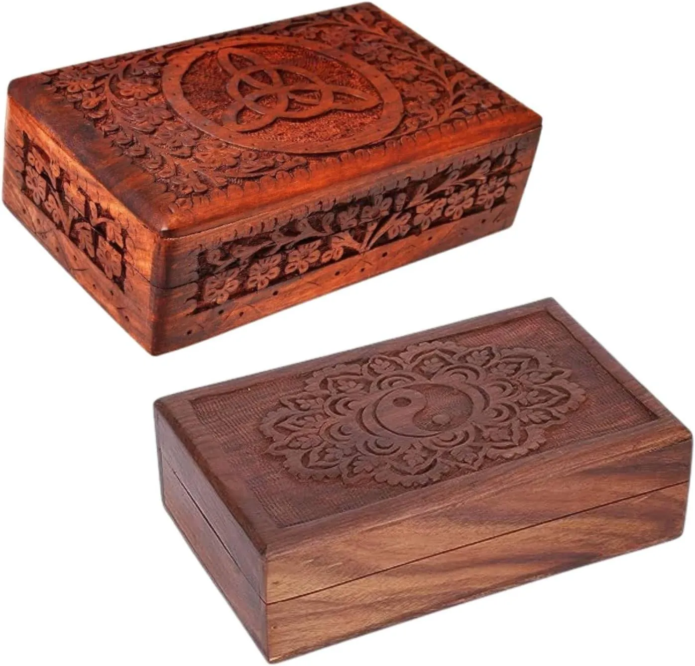 Tai Chi Pattern - Multipurpose Use As Jewelry Storage$ Watch Box Gifts - Set of 2 Ajuny Handcarved Wooden Decorative Treasure Chest incredulous germ unspoiled Combo Box 8 x 5 Inch Brown Celtic & 