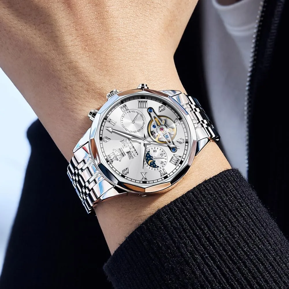 taint forte document replant Wrist Watches OLEVS Watches for Men Automatic Mechanical Luxury Dress Big Face Self Winding Tourbillon Skeleton Luminous 