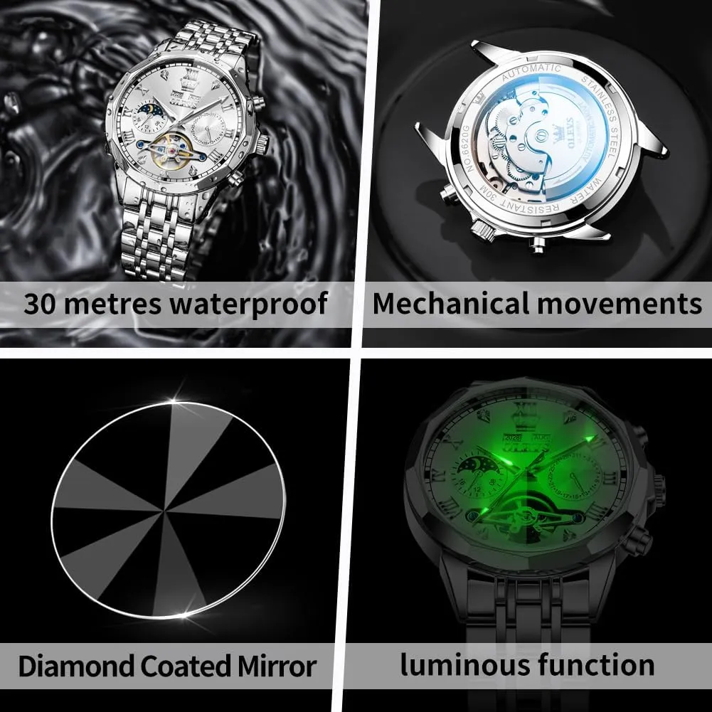 taint forte document replant Wrist Watches OLEVS Watches for Men Automatic Mechanical Luxury Dress Big Face Self Winding Tourbillon Skeleton Luminous 