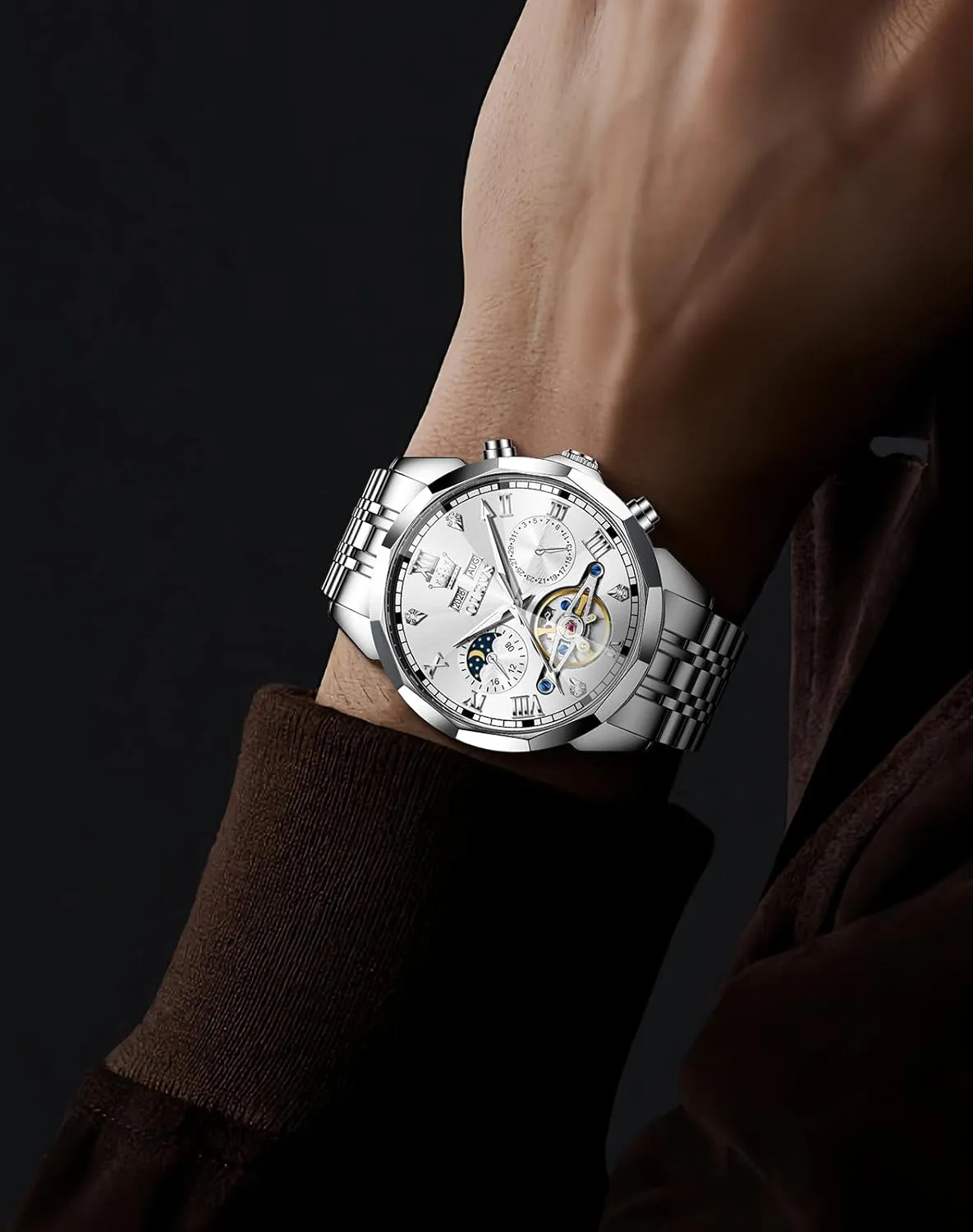 taint forte document replant Wrist Watches OLEVS Watches for Men Automatic Mechanical Luxury Dress Big Face Self Winding Tourbillon Skeleton Luminous 