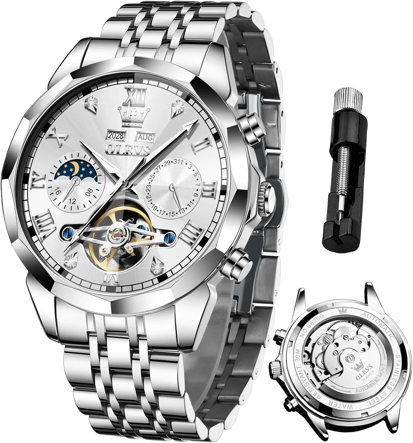 taint forte document replant Wrist Watches OLEVS Watches for Men Automatic Mechanical Luxury Dress Big Face Self Winding Tourbillon Skeleton Luminous 