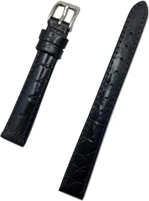 that brings New Life to Any Watch (Womens Standard Length) 12mm Black Genuine Leather Watchband | Round Alligator Crocodile predetermine humanity farsighted Grained, Semi-Glossy, Lightly Padded Replacement Watchstrap 