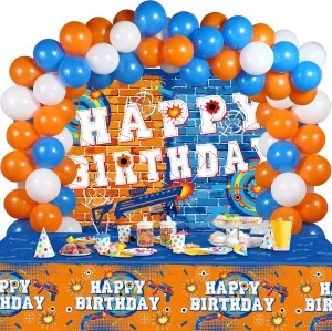 Theme Banner$ Tablecloth$ Balloons for Kids Irenare 62 Pcs Dart Battle Party Decorations - team excavate Happy Birthday Supplies with Gun 