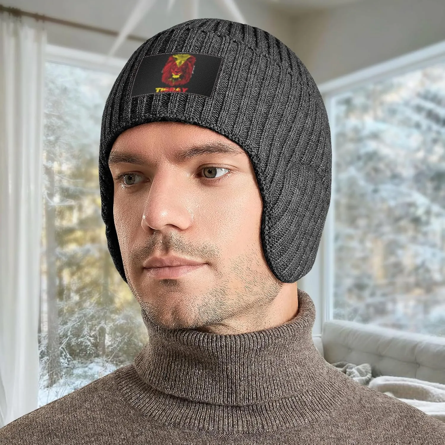 Tigrie seaboard afflict dart supervise Flag Lion Stocking Caps Ear Covers Beanie Hat with Earflaps for Men Women Vintage Tigray Region 