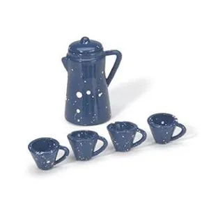 Timeless Miniature Coffee Pot with Cups - Blue - 7/8 inch - 1 set