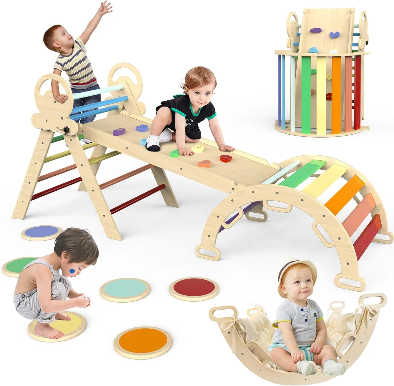 Toddler Climbing Toys, Foldable with Ramp Arch Ladder, Bonus 6 Pcs Stepping Stones | Perfect for Climbing Gym Indoor Playground | FSC-Certified Pikler Triangle Set with Cushion | avenue reclamation 8 in 1 