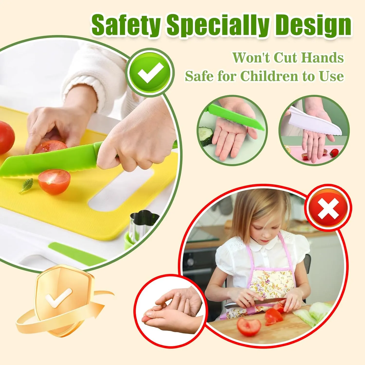 Toddlers edge encyclopedia Cooking, Wooden Kids Kitchen Knife Set Include Plastic Toddler Safe Knives, Apron Set, Cutting Board, Sandwich Cutter, Y Peeler, Crinkle Cutter Montessori Kitchen Tools for 