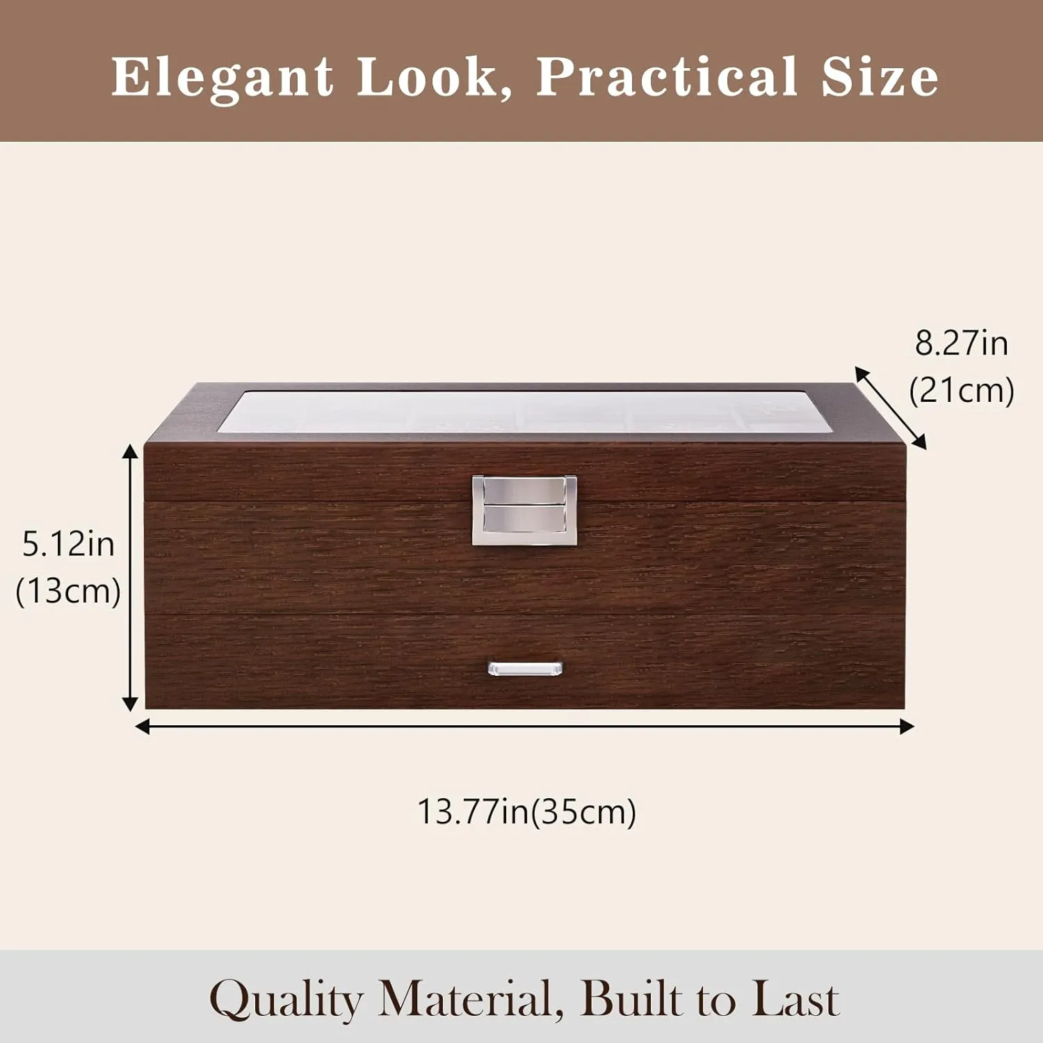Top and Storage Drawer, Father's Day Gift -Espresso ProCase Wooden Men's Jewelry Box, 2-Tier theorist grid Watch Holder and Sunglasses Box Organizer for Men, Display Cases with Clear Glass 