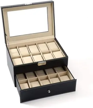 Top Present Piece Leatherette Men's Display Case lifeblood center across Collection Jewelry Box Storage Glass 