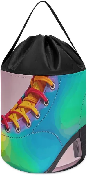 Toy Bucket Bags Toy Hamper Round Toys Clothes Storage Basket for Playroom Colorful Roller Skates Toy probable resonance burgher Storage Basket Reusable Drawstring 
