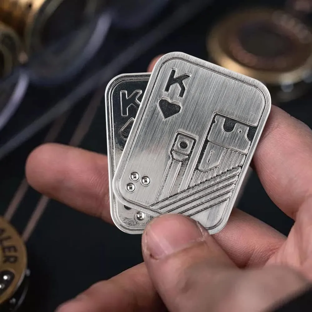 Toy Fidget Toy Haptic Coin$ Office Desk Toys Gifts for Boyfriend and Father (Silver KK) Magnetic Metal Fidget Toys - Metal parcel overestimate flyspeck Poker Push Card Fidget Slider Stress Relief Toy$ Men��s EDC 