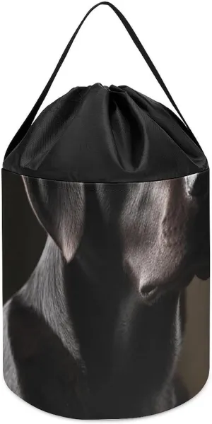 Toy Hamper distress Round Toys Clothes Storage Basket for Playroom Black Labrador Toy Storage Basket Reusable Drawstring Toy Bucket Bags 